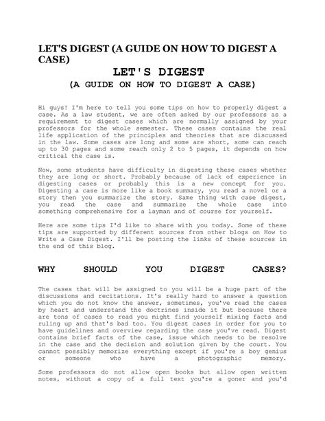 how to make case digest|LET'S DIGEST (A GUIDE ON HOW TO DIGEST A .